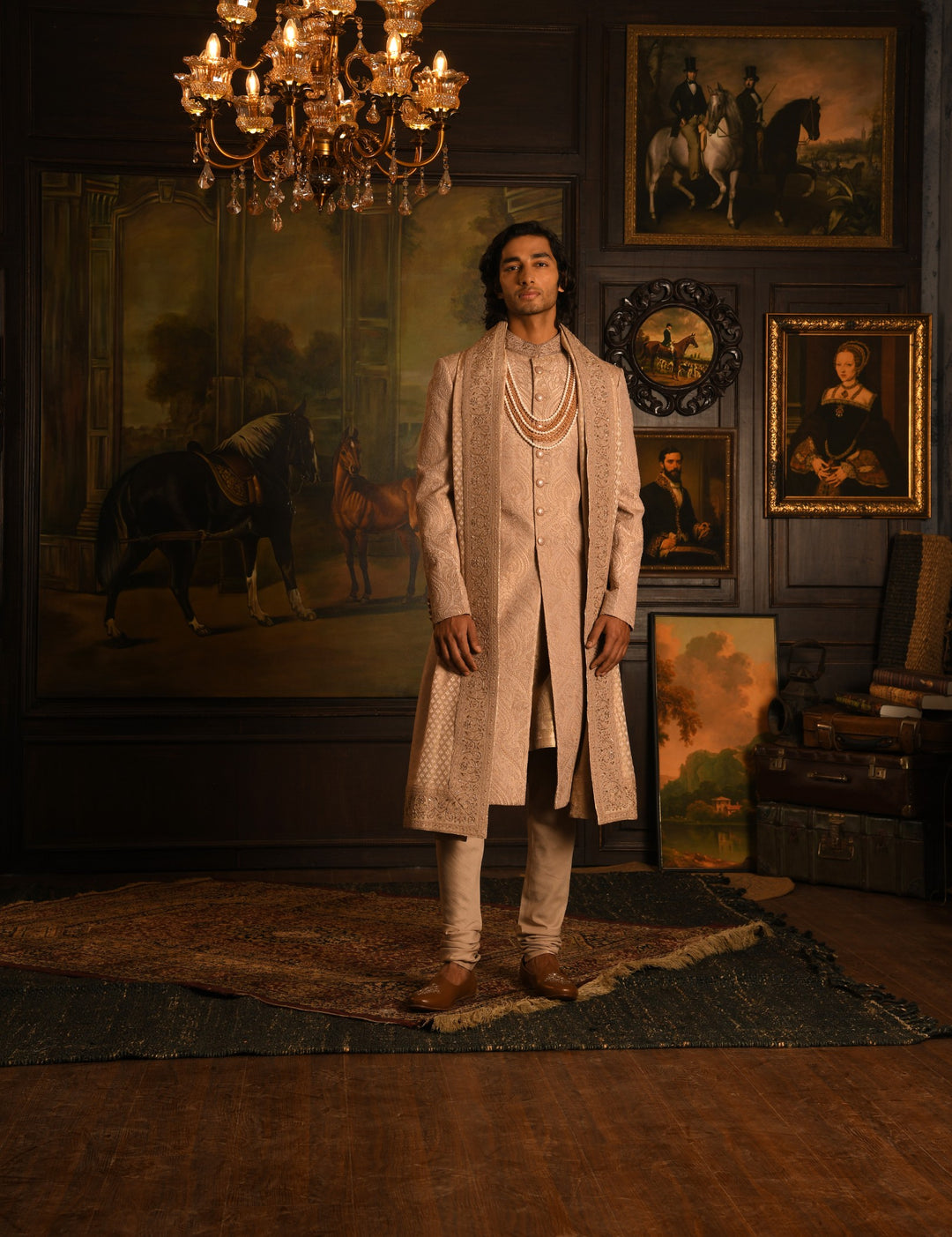 Mughal Tapestry Sherwani: A Rose Gold Heirloom