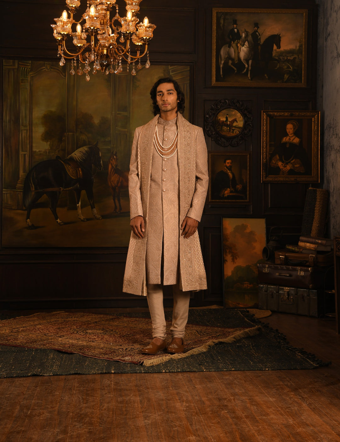 Mughal Tapestry Sherwani: A Rose Gold Heirloom