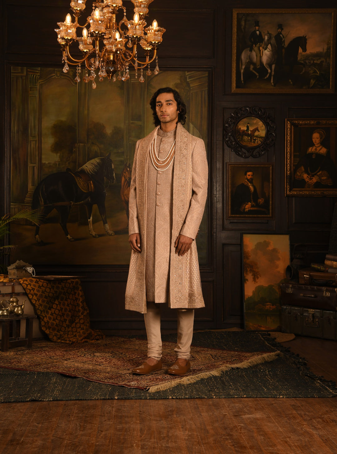 Mughal Tapestry Sherwani: A Rose Gold Heirloom