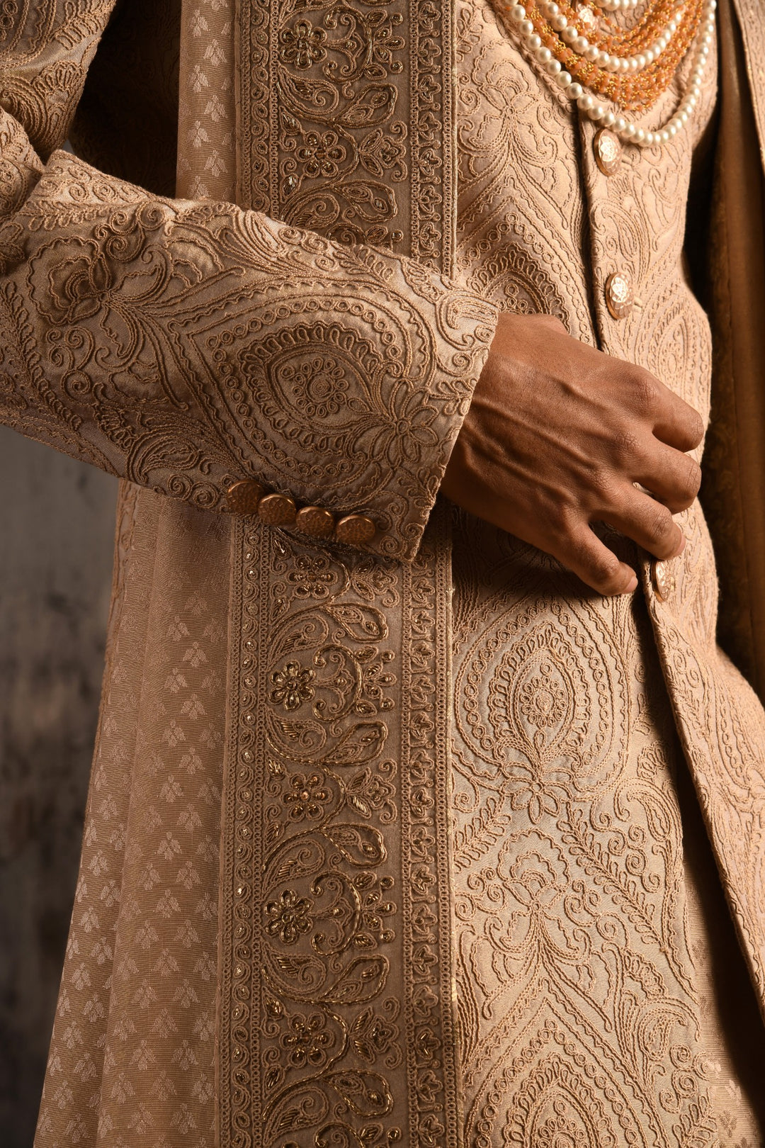 Mughal Tapestry Sherwani: A Rose Gold Heirloom