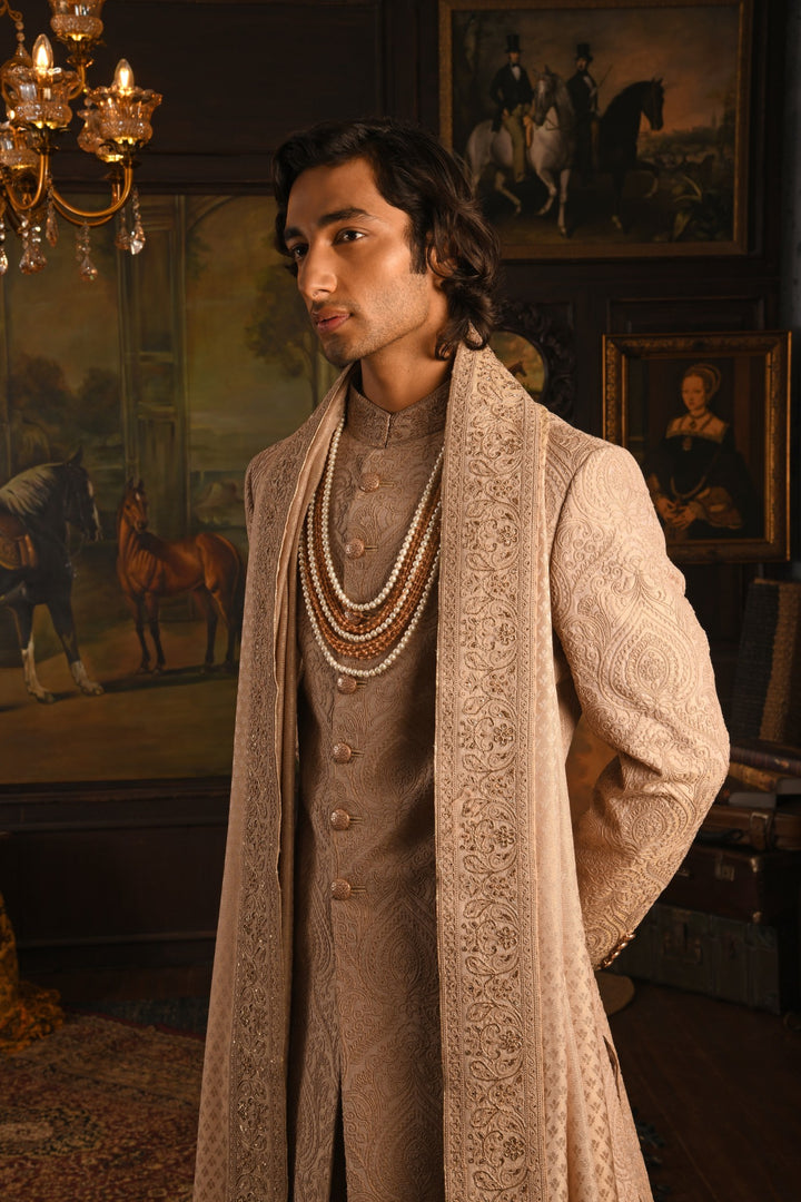 Mughal Tapestry Sherwani: A Rose Gold Heirloom