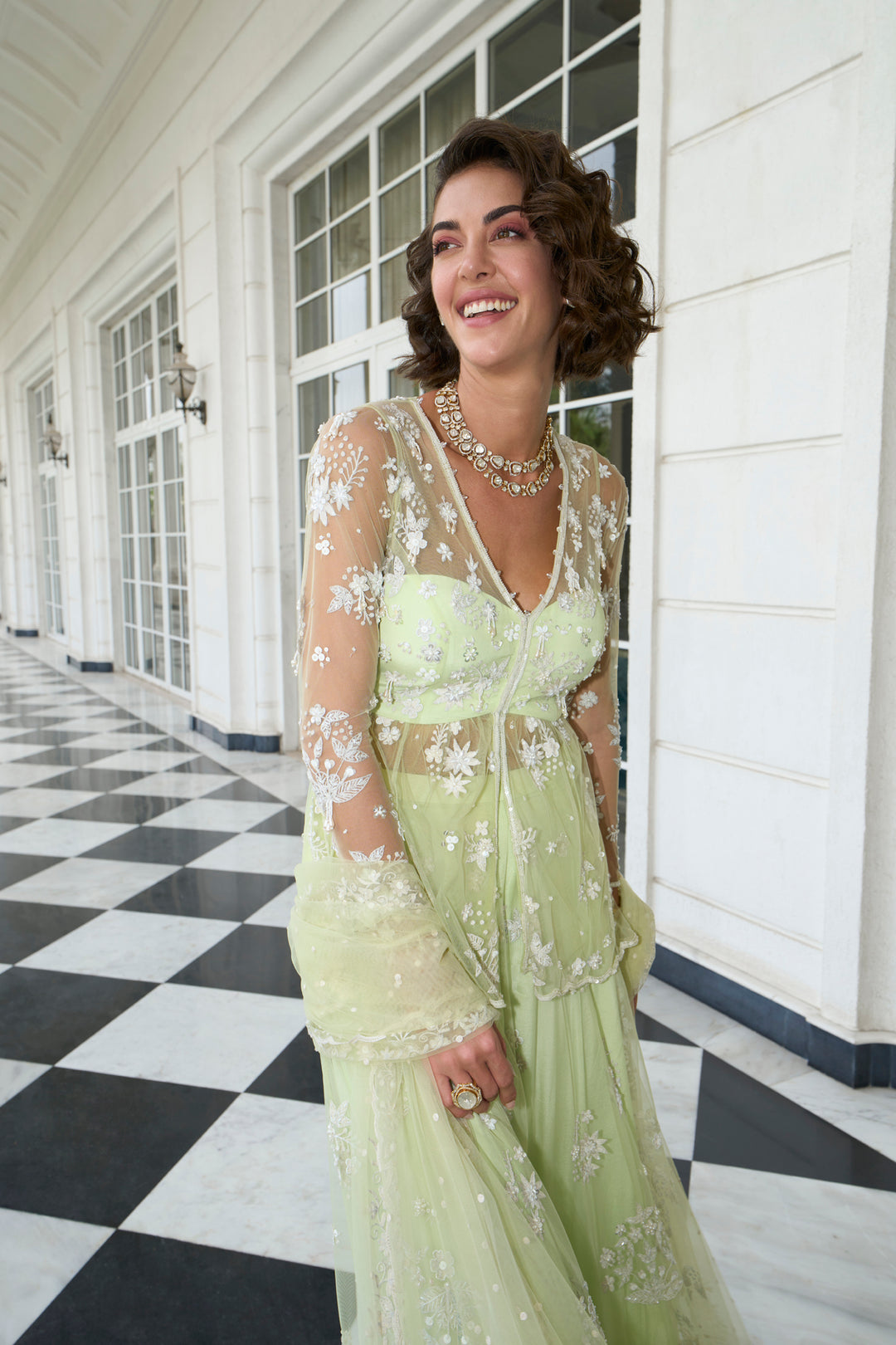 Lime Green Net Peplum Sharara Set