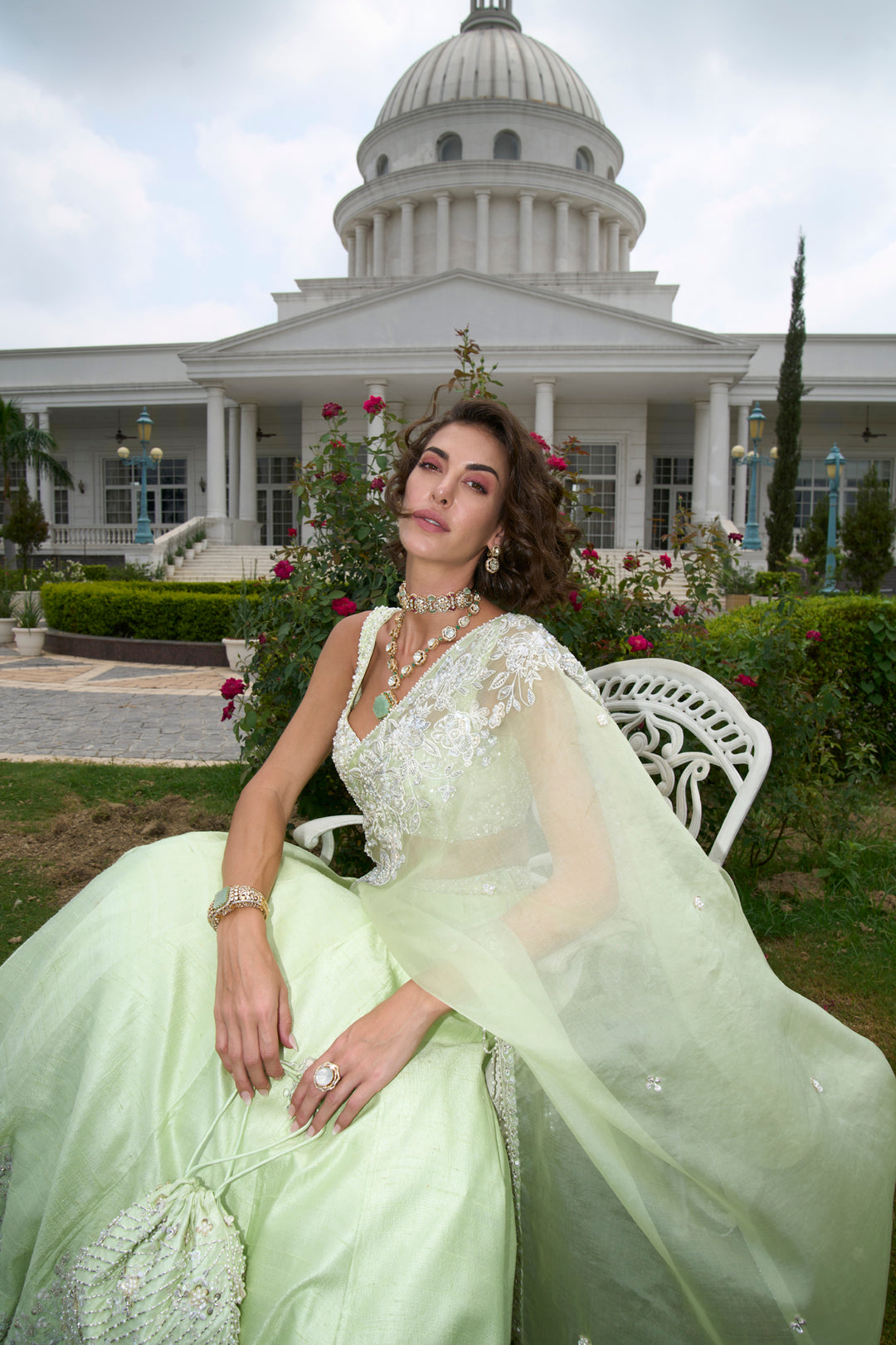 Green Raw Silk Lehenga