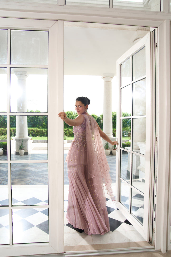 Lilac Net Peplum Sharara
