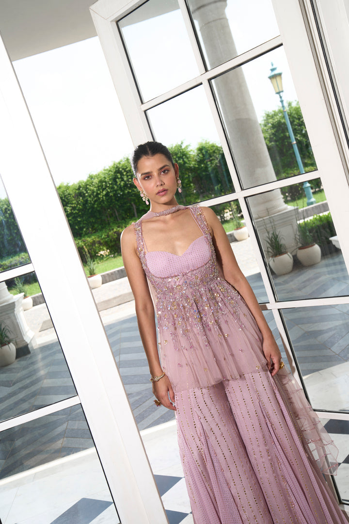 Lilac Net Peplum Sharara