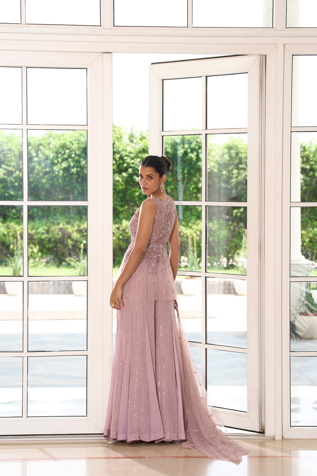 Lilac Net Peplum Sharara