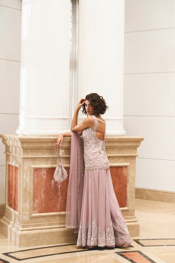 Lilac Shimmer Shirt And Sharara