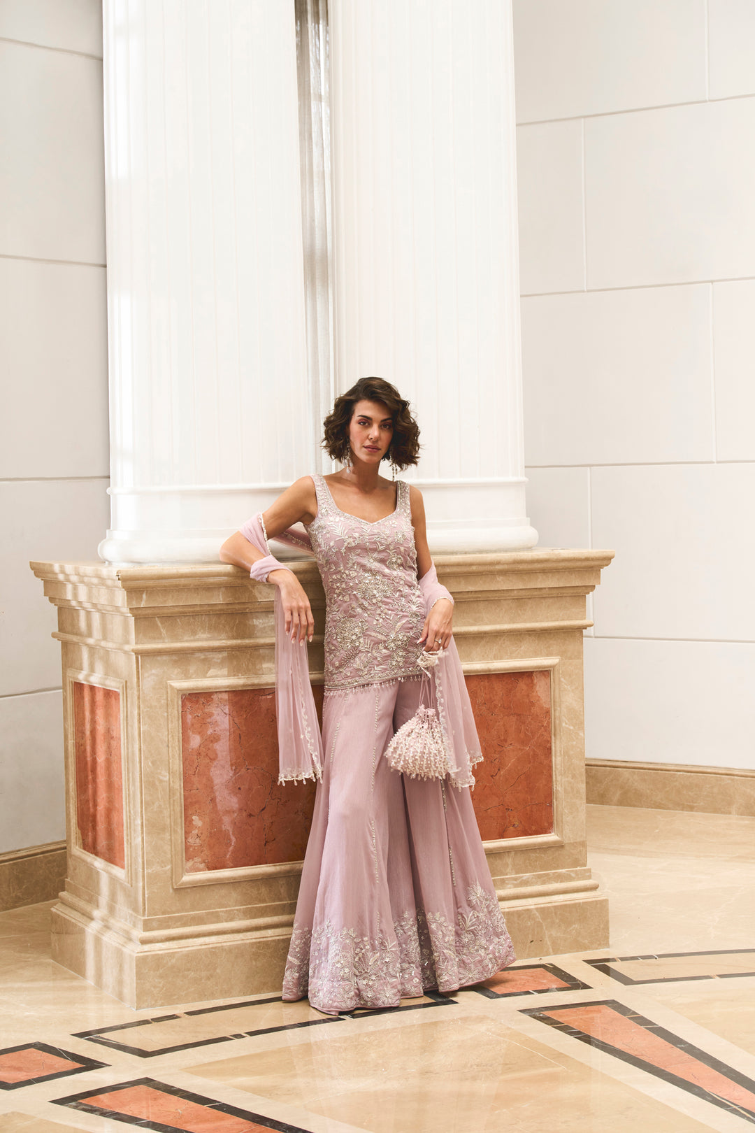 Lilac Shimmer Shirt And Sharara