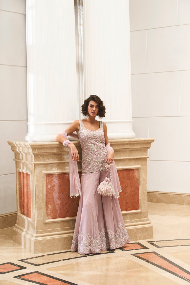 Lilac Shimmer Shirt And Sharara