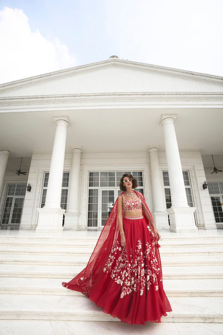 Red Organza Lehenga
