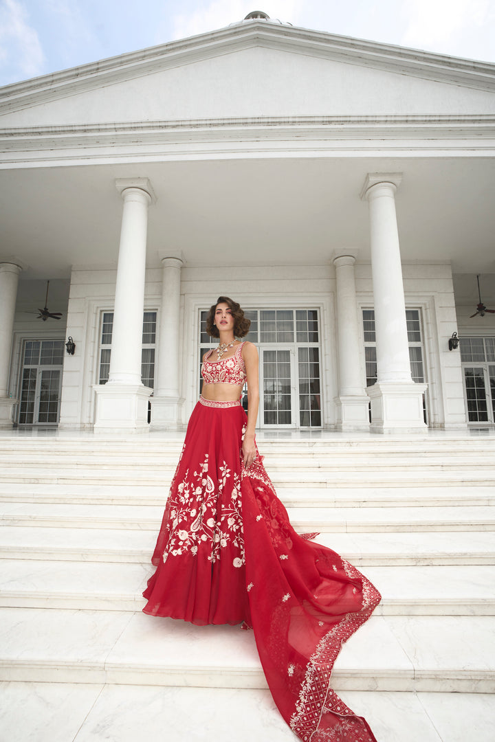 Red Organza Lehenga