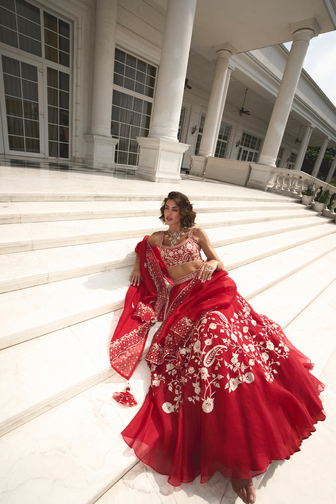 Red Organza Lehenga