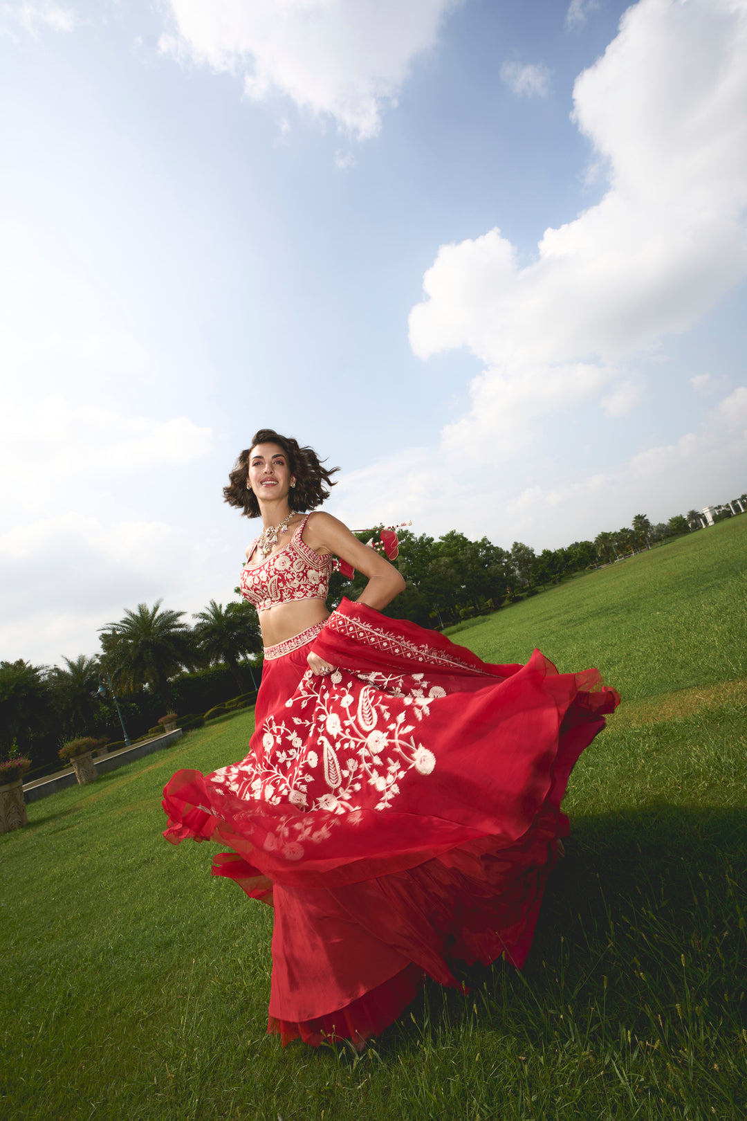 Red Organza Lehenga