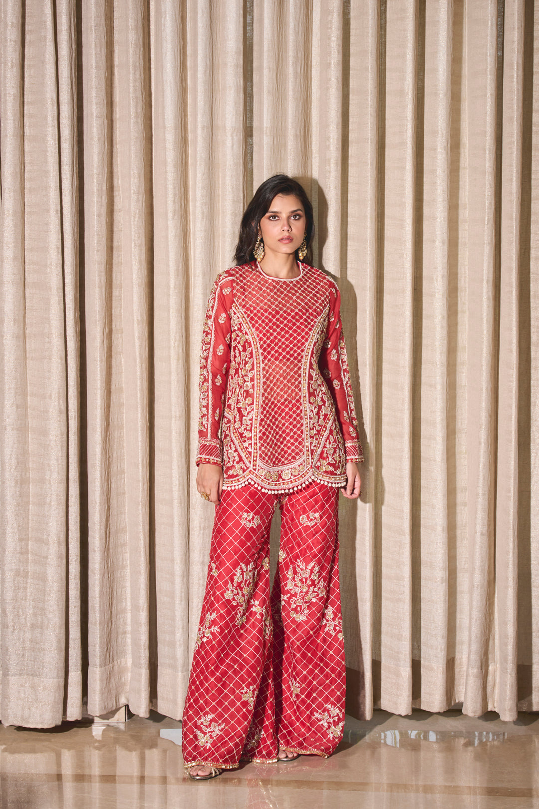 Red Organza Kurta And Pants