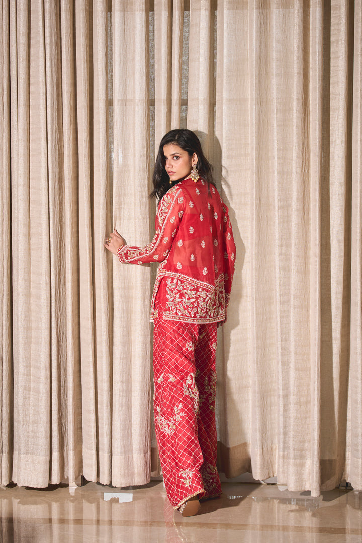 Red Organza Kurta And Pants