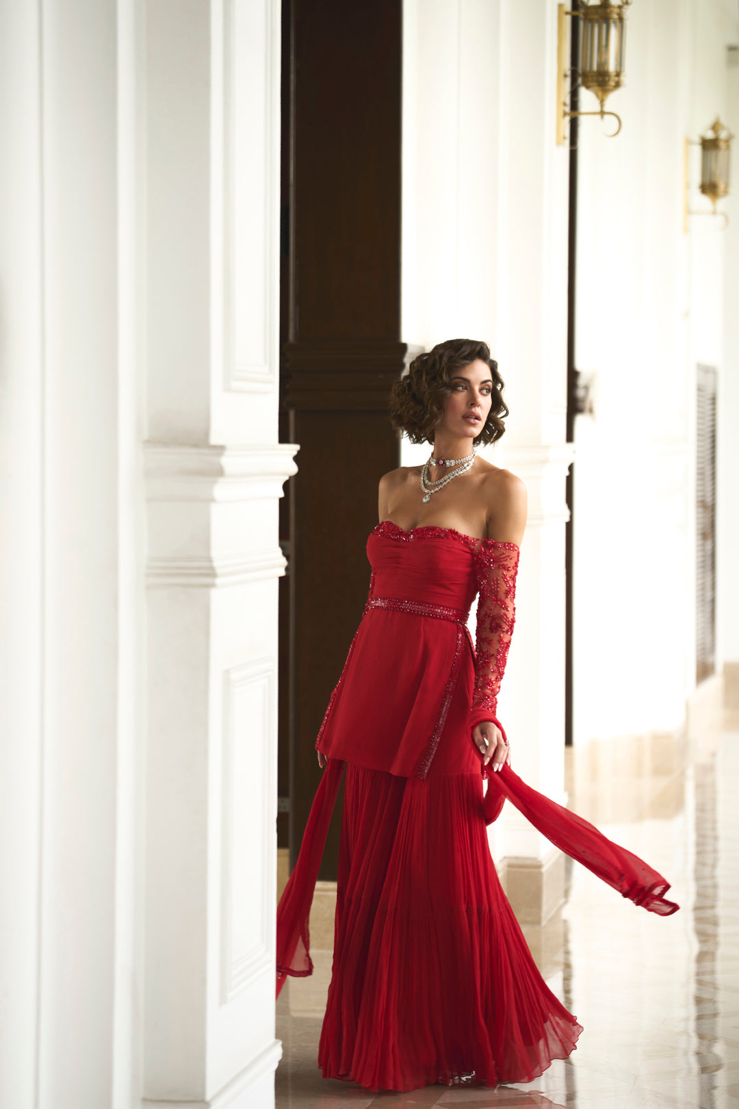 Red Off Shoulder Top And Sharara