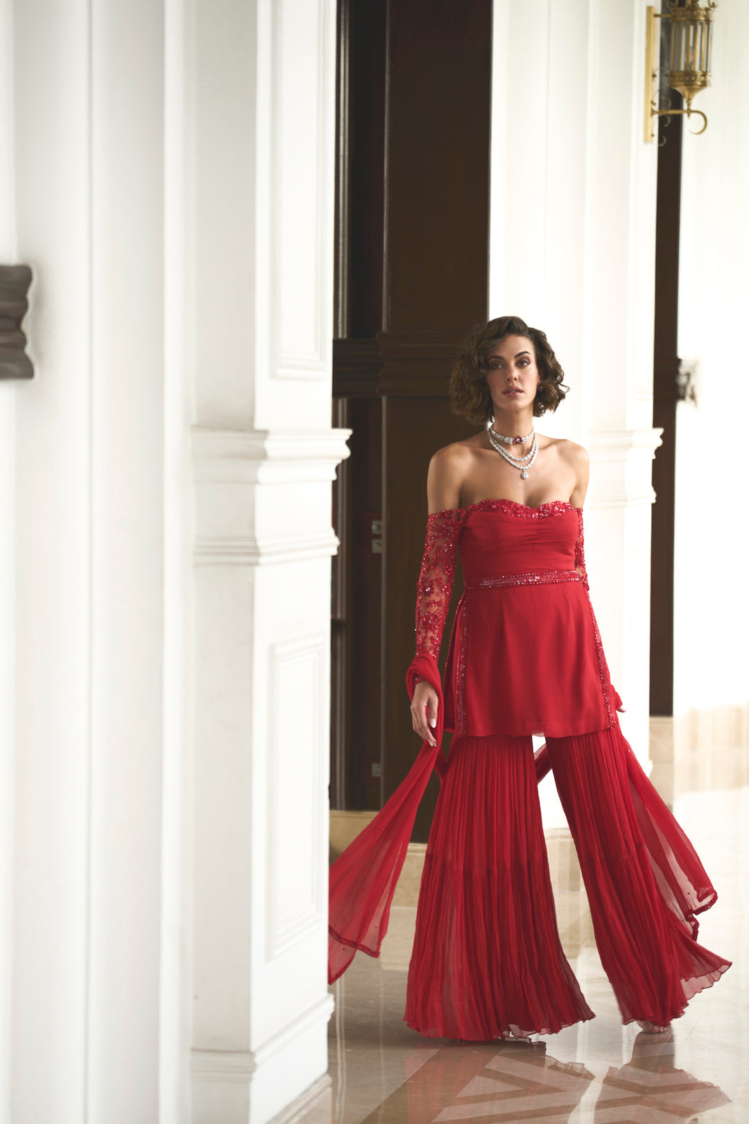 Red Off Shoulder Top And Sharara