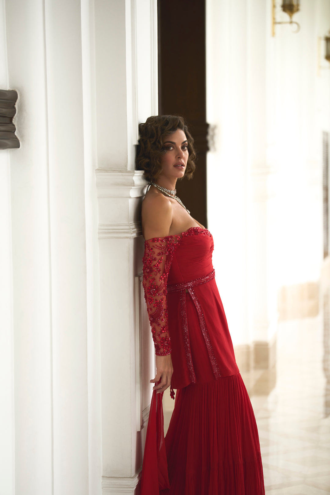 Red Off Shoulder Top And Sharara