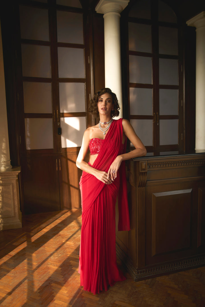 Red Bustier Saree