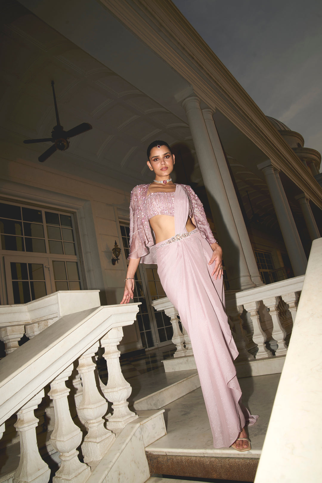 Lilac Bustier Cape Saree