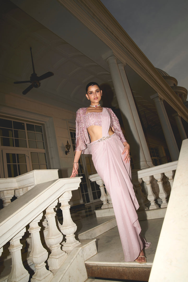 Lilac Bustier Cape Saree