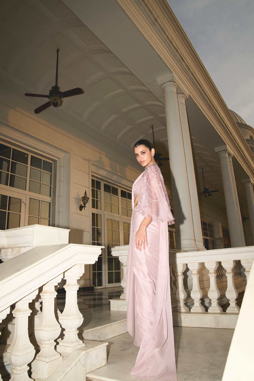 Lilac Bustier Cape Saree