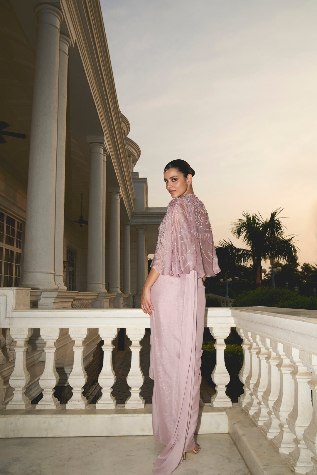 Lilac Bustier Cape Saree