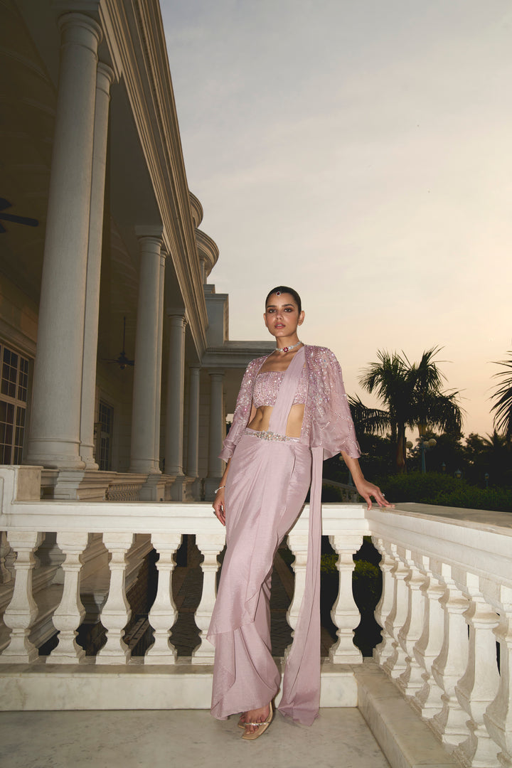 Lilac Bustier Cape Saree
