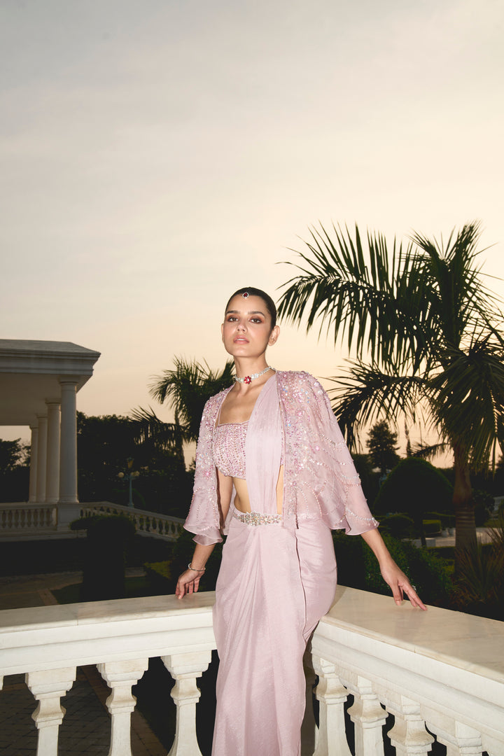 Lilac Bustier Cape Saree