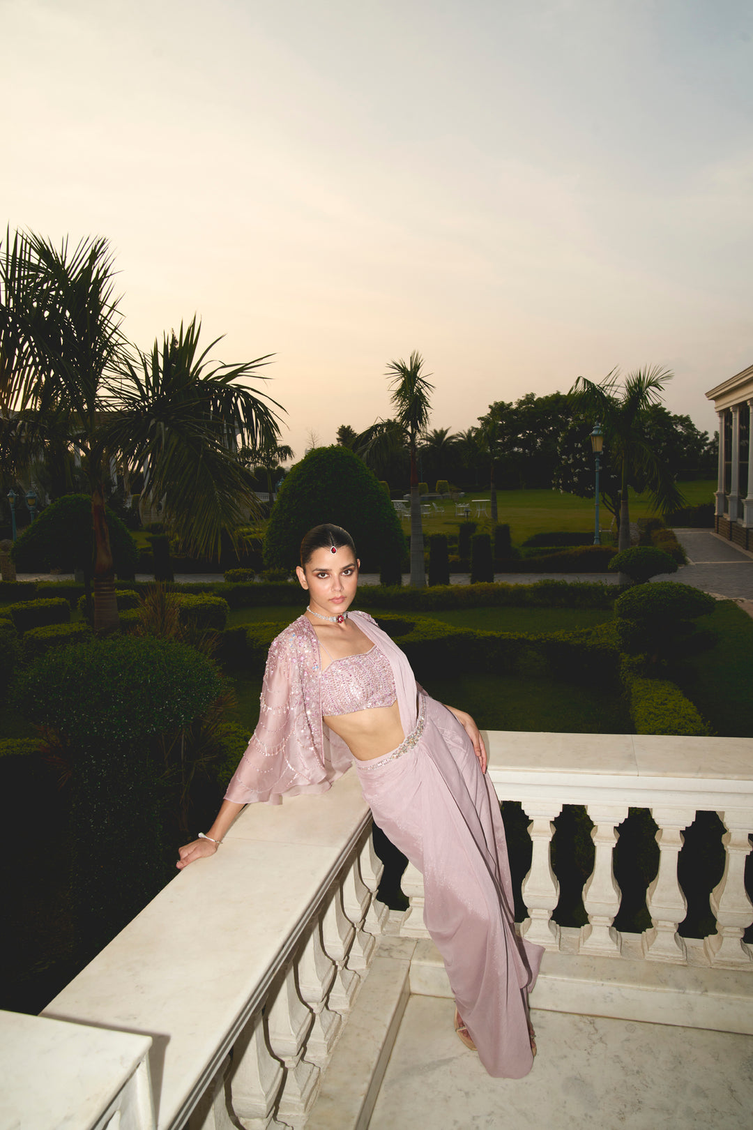 Lilac Bustier Cape Saree