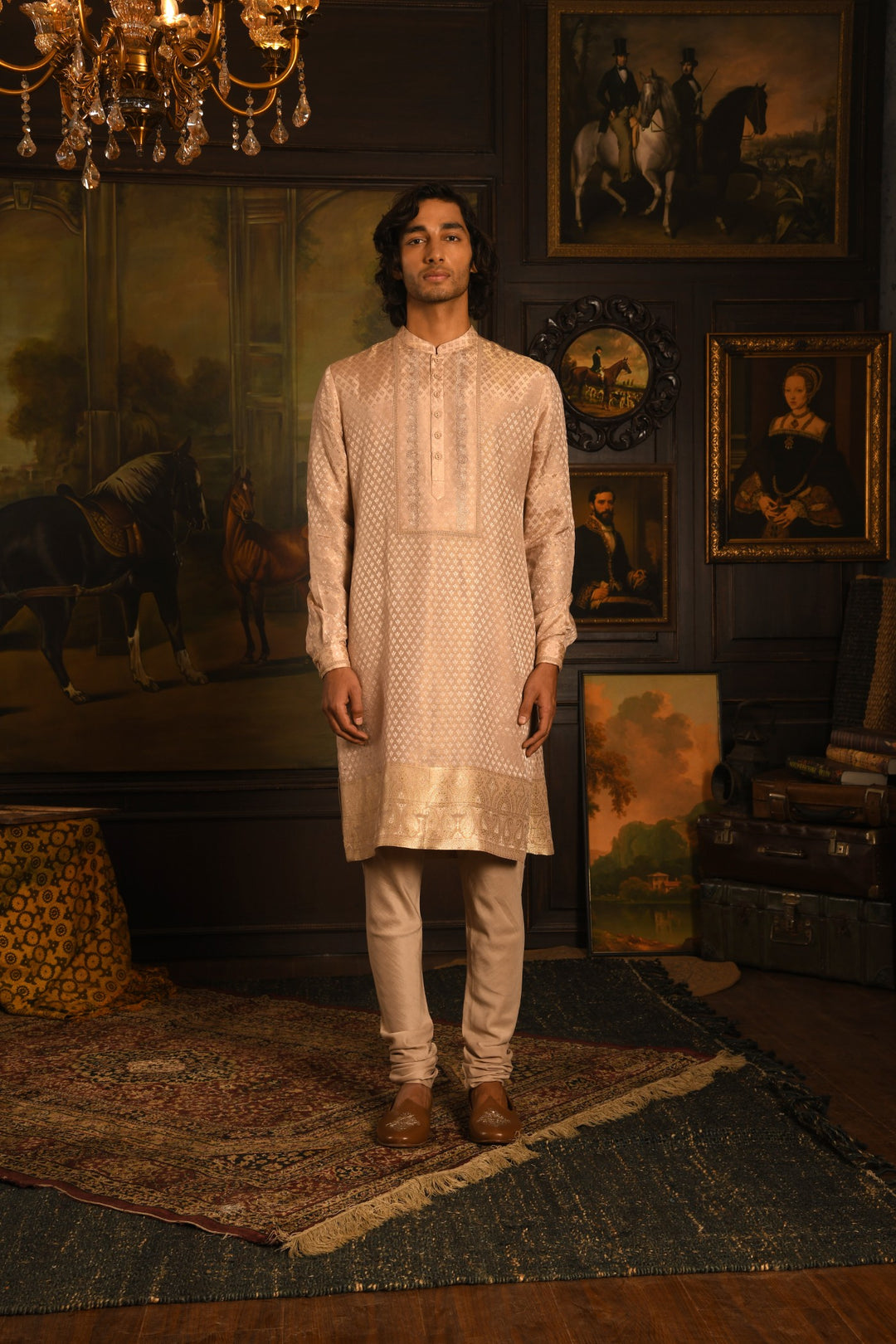 Mughal Tapestry Sherwani: A Rose Gold Heirloom
