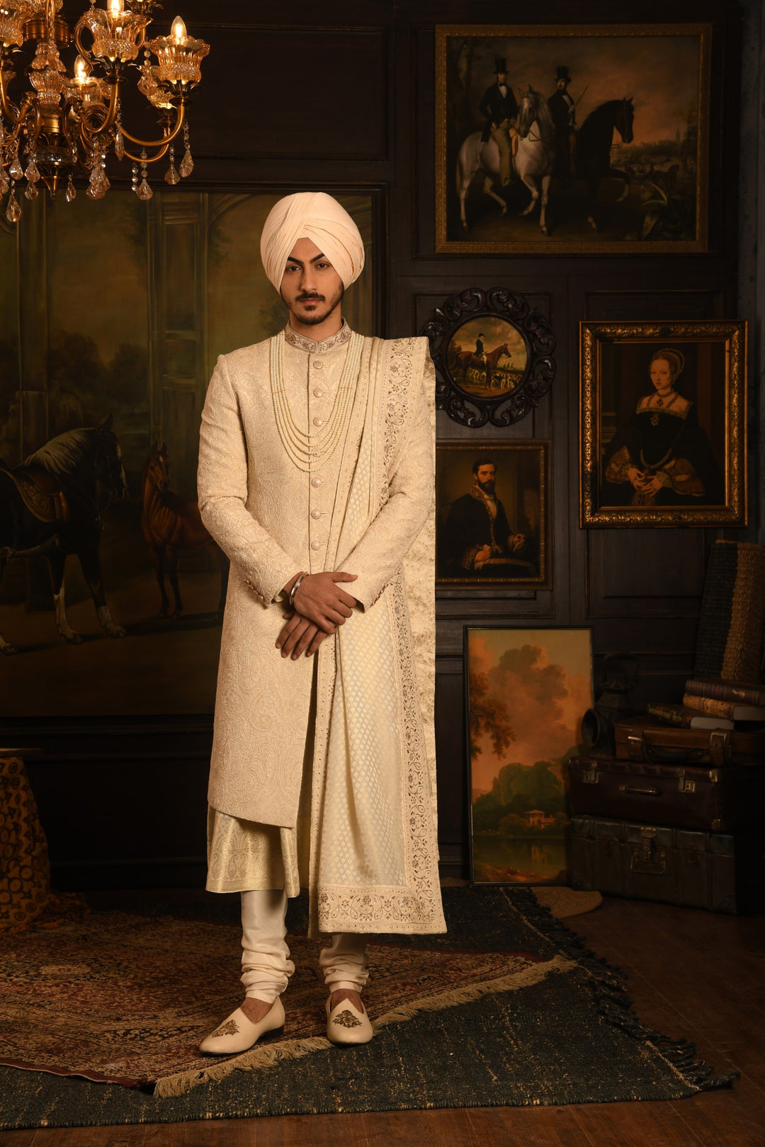 Timeless Heritage Sherwani: A Cream Masterpiece For The Groom
