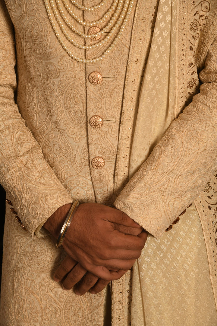 Timeless Heritage Sherwani: A Cream Masterpiece For The Groom