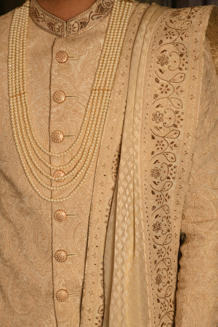 Timeless Heritage Sherwani: A Cream Masterpiece For The Groom