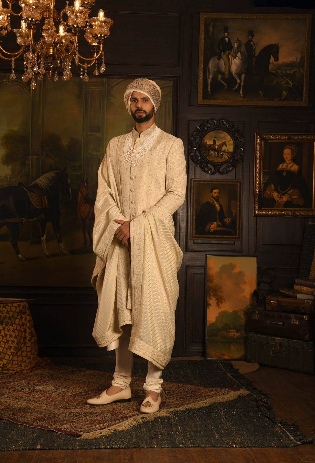 Light Beige Splendour Sherwani: A Classic Touch Of Royal Elegance