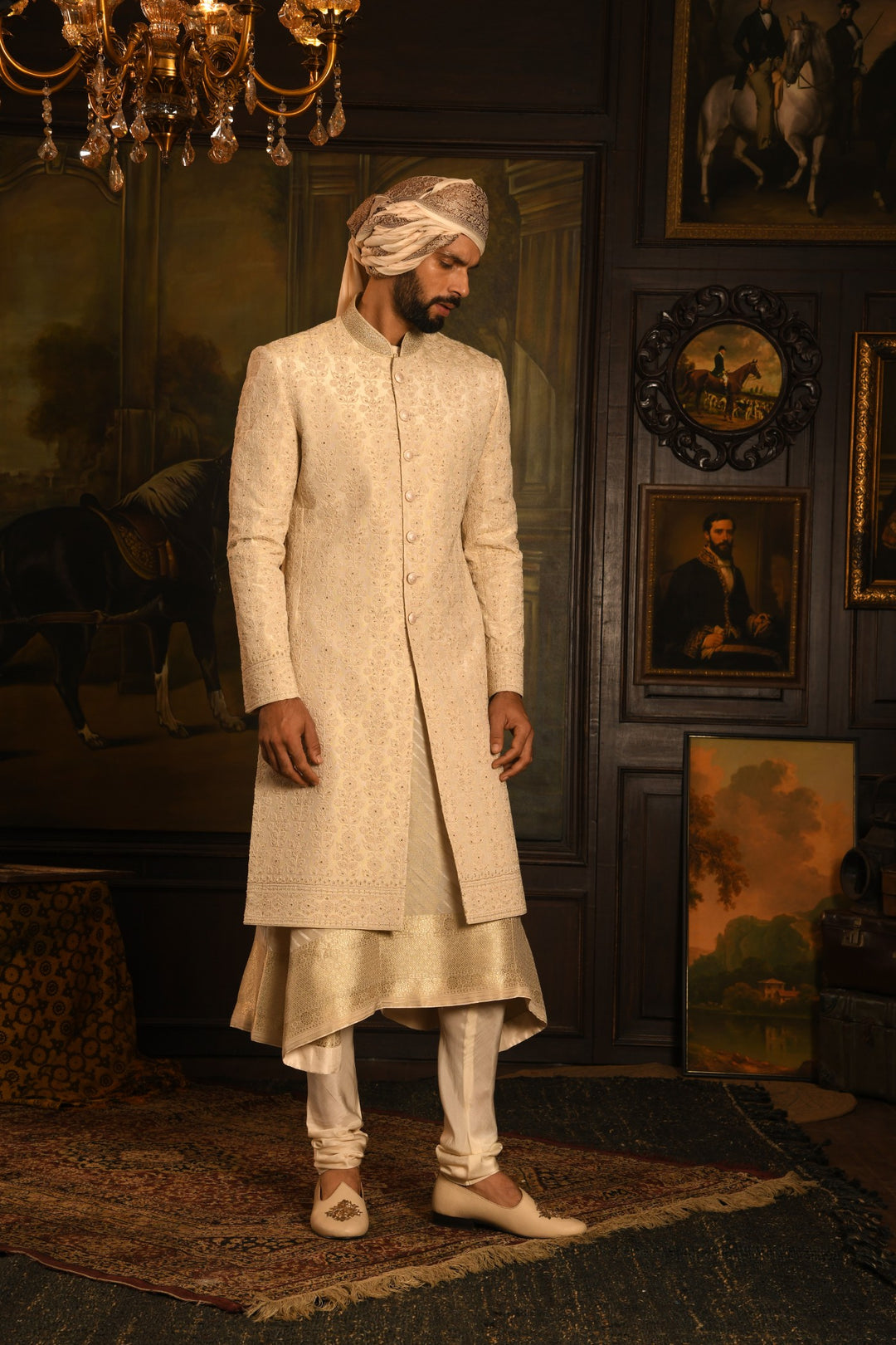 Light Beige Splendour Sherwani: A Classic Touch Of Royal Elegance