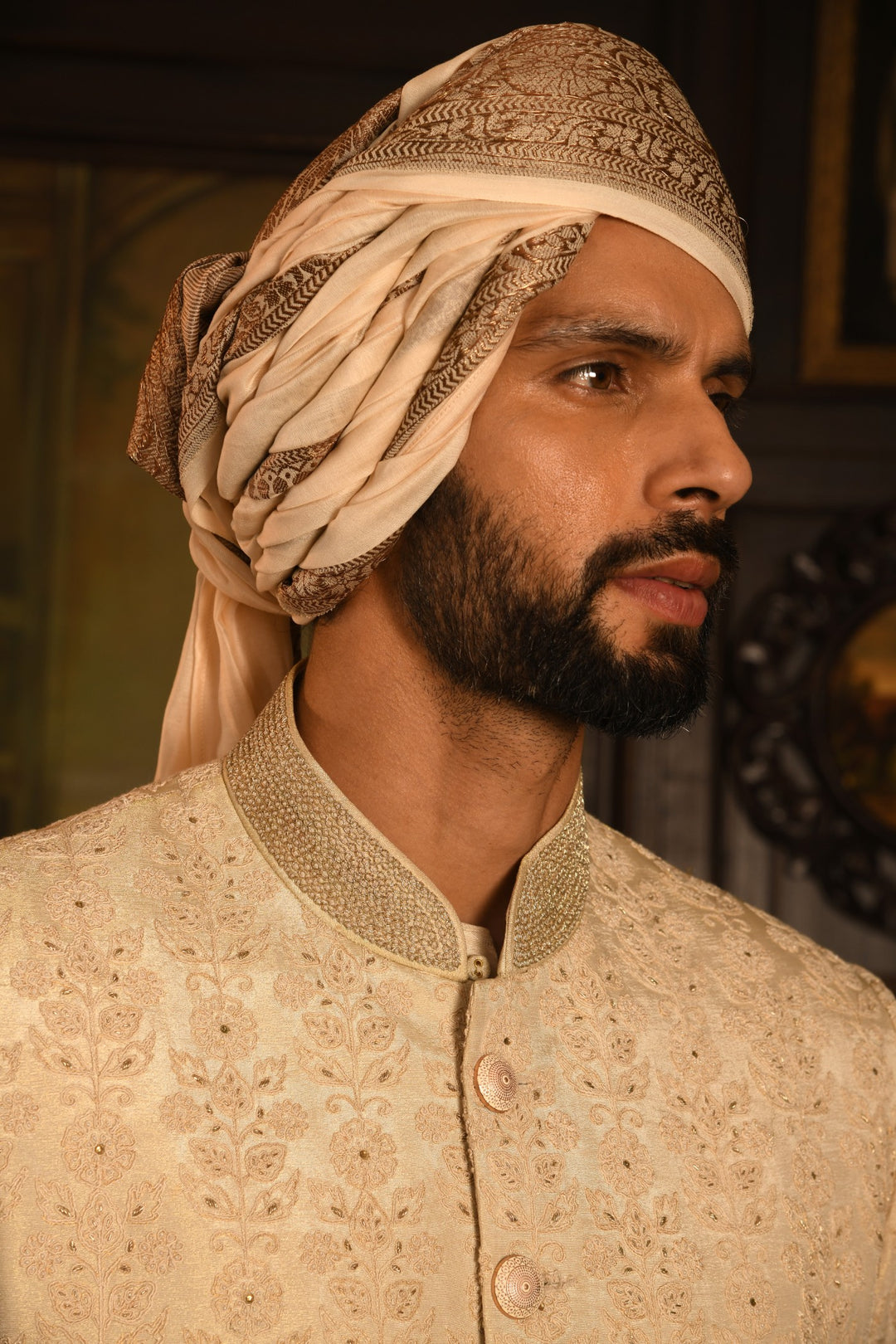 Light Beige Splendour Sherwani: A Classic Touch Of Royal Elegance