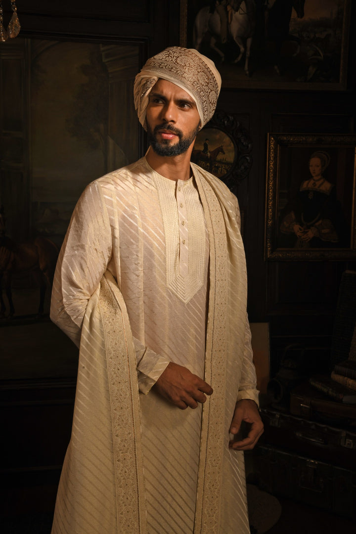 Light Beige Splendour Sherwani: A Classic Touch Of Royal Elegance