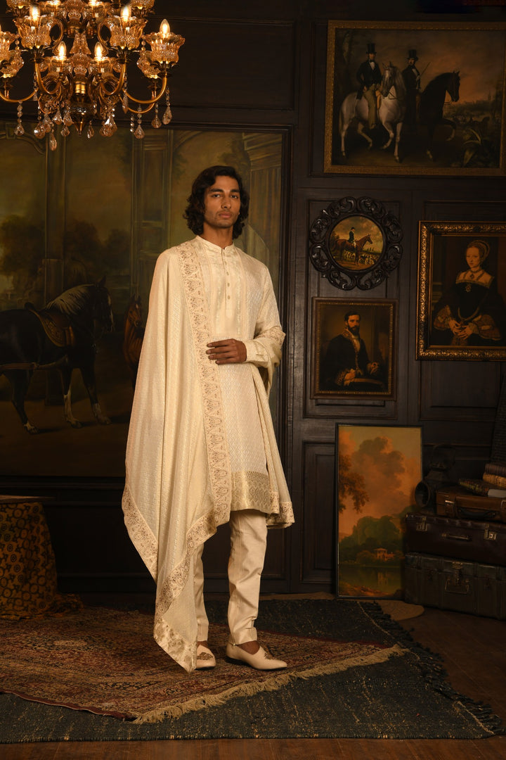 Royal Elegance Sherwani: Light Beige With Zardozi Embroidery