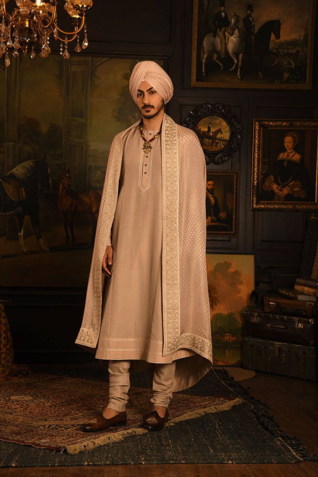 Monochromatic Majesty: Rose Gold Anarkali Sherwani Of Subtle Luxury