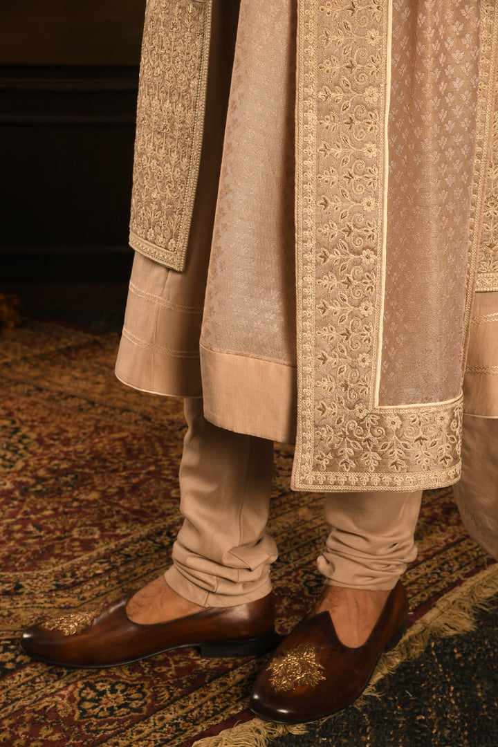 Monochromatic Majesty: Rose Gold Anarkali Sherwani Of Subtle Luxury