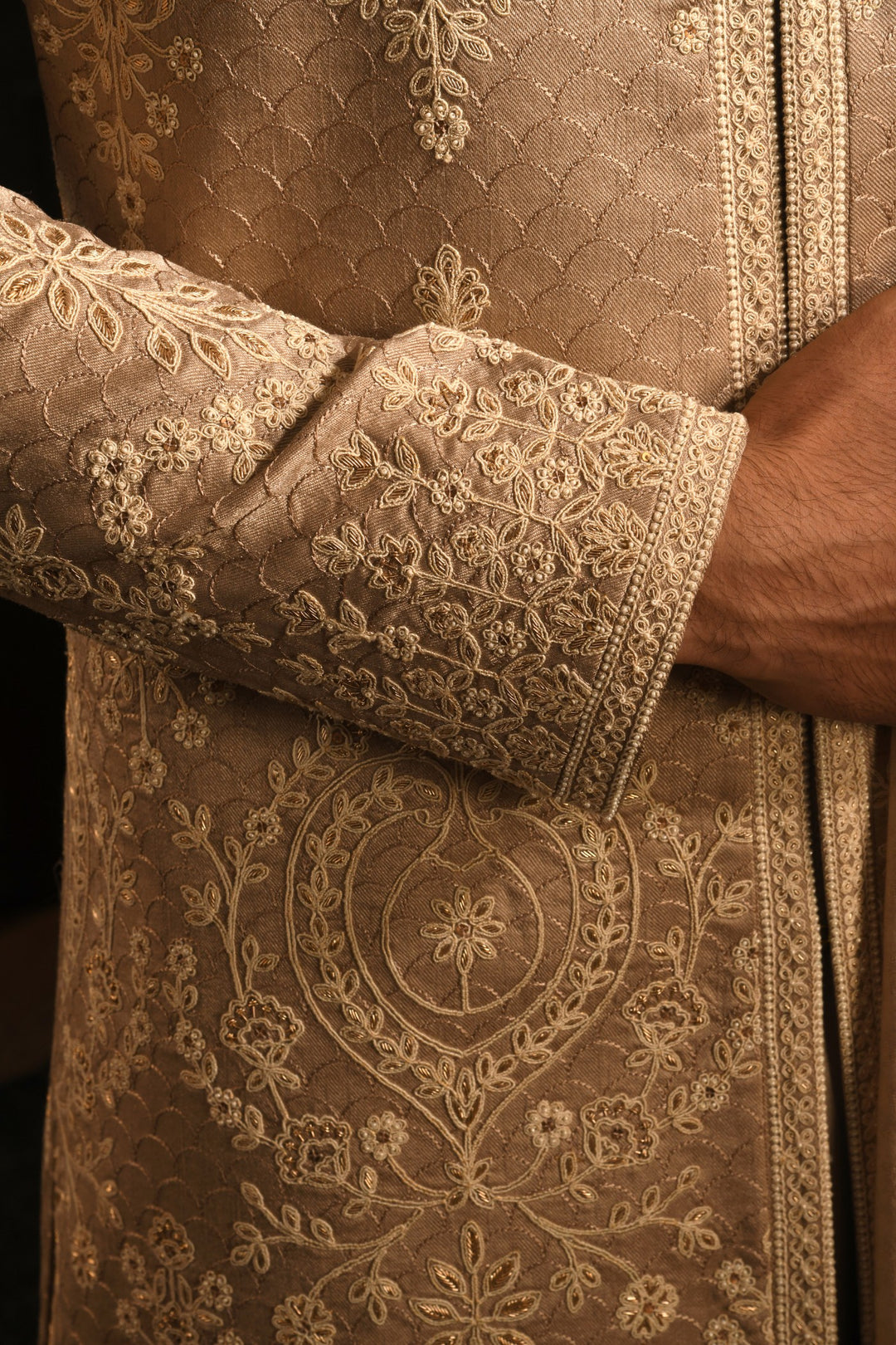 Monochromatic Majesty: Rose Gold Anarkali Sherwani Of Subtle Luxury