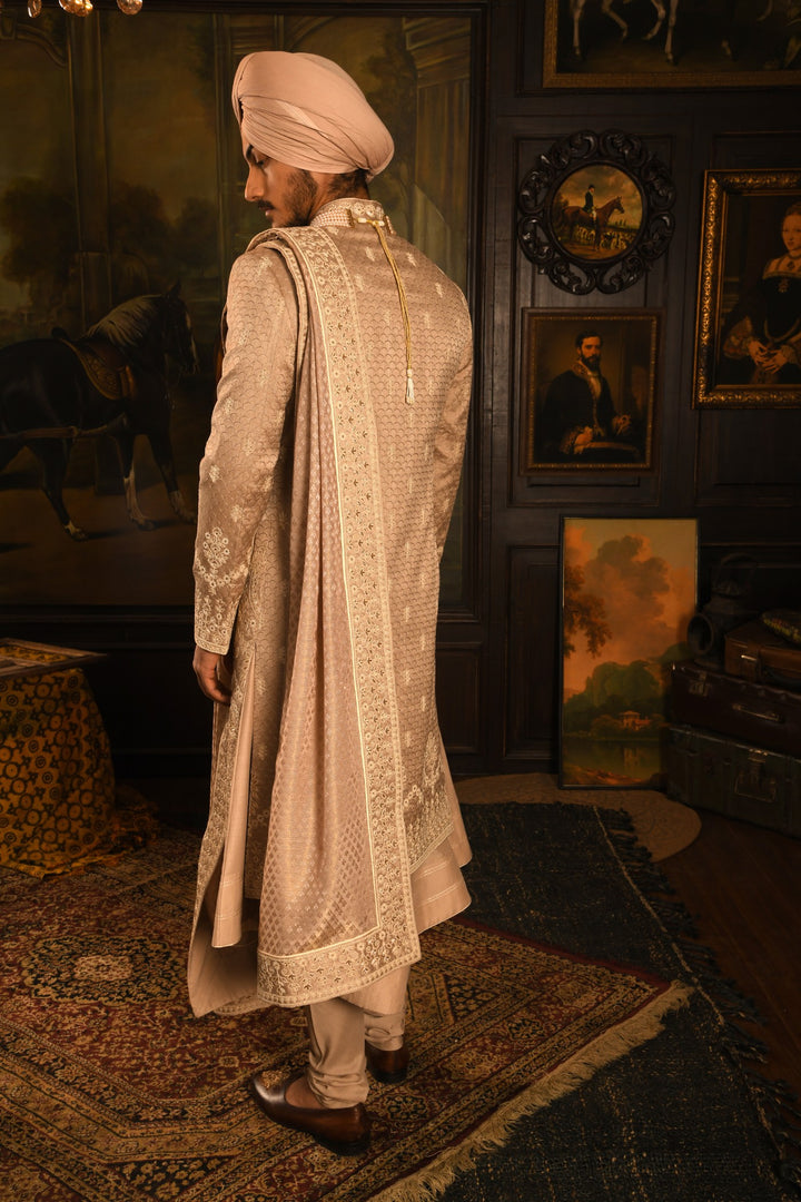 Monochromatic Majesty: Rose Gold Anarkali Sherwani Of Subtle Luxury