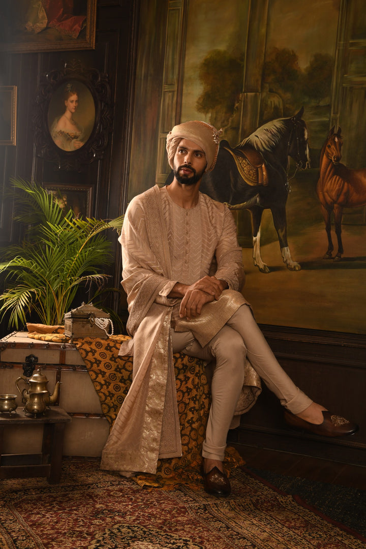 Rose Gold Grandeur Sherwani: A Legacy Of Royal Elegance