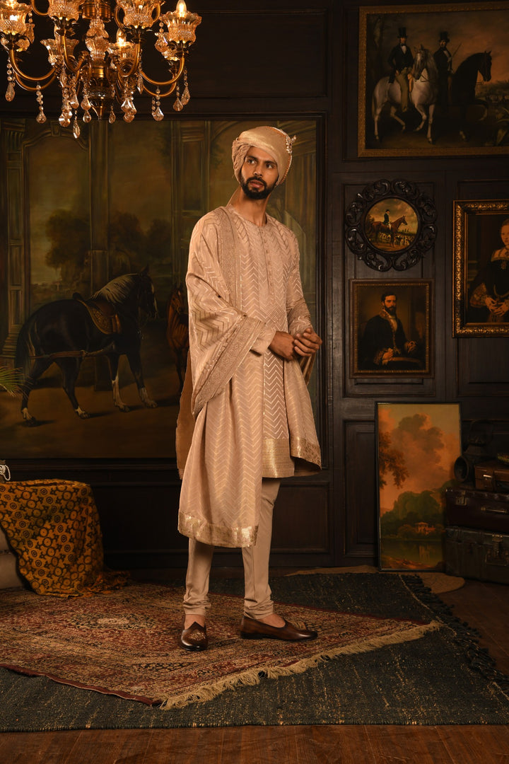 Rose Gold Grandeur Sherwani: A Legacy Of Royal Elegance