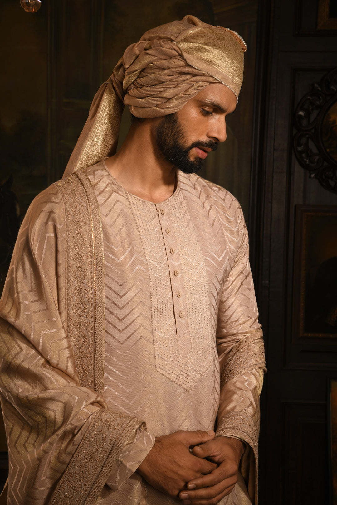 Rose Gold Grandeur Sherwani: A Legacy Of Royal Elegance