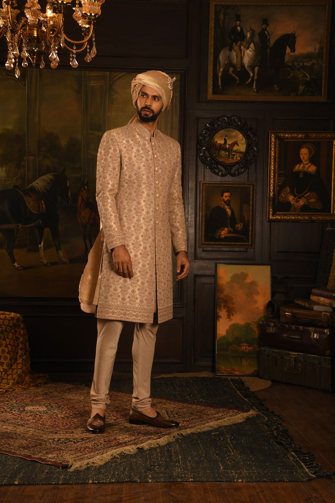 Rose Gold Grandeur Sherwani: A Legacy Of Royal Elegance