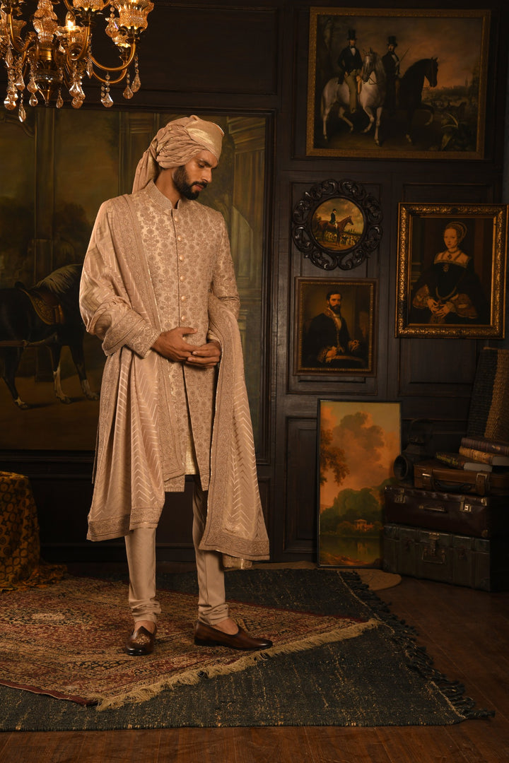 Rose Gold Grandeur Sherwani: A Legacy Of Royal Elegance