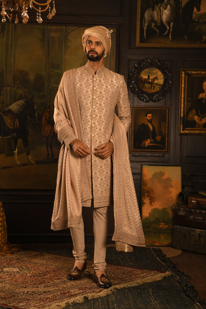 Rose Gold Grandeur Sherwani: A Legacy Of Royal Elegance