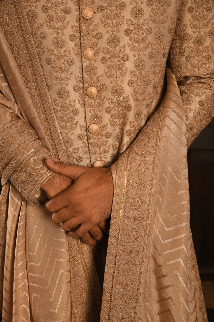 Rose Gold Grandeur Sherwani: A Legacy Of Royal Elegance